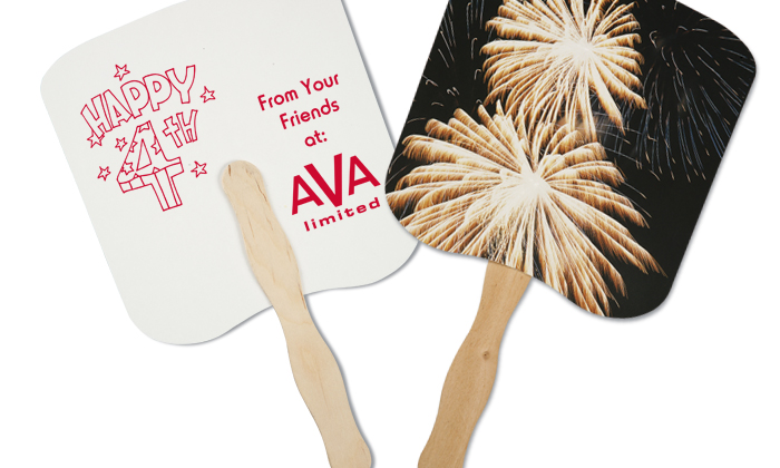 imprinted hand fan with fireworks graphics